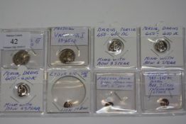 A group of Ancient coins, two Parthian drachms, three Darius coins etc (8)