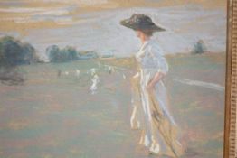 English School, c. 1900, Lady with a Parasol, pastel, unsigned, framed. 26cm by 32cm