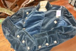 A boy's velvet Montrose doublet, c. 1900, in a dark teal velvet with gilt brass buttons, black