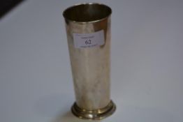 An Indian silver vase, of tapering cylindrical form, on a domed foot, marked "Sterling Silver". 16.