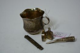 A group of Chinese silver comprising a toothpick holder with stamped marks; a nail guard, marked;