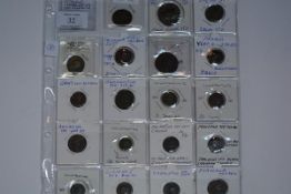 A page of twenty 3rd century coins, mostly small bronze AE coins but two Follis coins