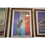 A set of four reproduction 1930's travel posters, framed