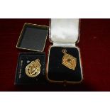 Two 9ct gold sporting medals, one cased, the other in a cardboard box, hallmarked for Birmingham
