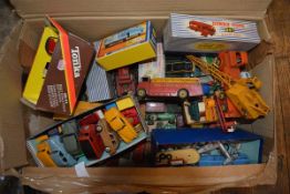 A collection of vintage diecast model vehicles, primarily Dinky including 20-ton lorry mounted crane