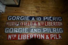 A group of four vintage Edinburgh enamelled metal tram signs, "Murrayfield & Ntr. Liberton", two "