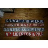 A group of four vintage Edinburgh enamelled metal tram signs, "Murrayfield & Ntr. Liberton", two "