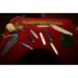 A group of advertising wares including an ivorine handled rule/letter opener "Evening Times" (