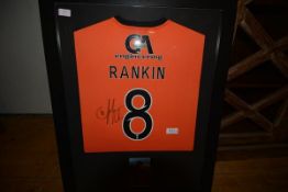 A Dundee United signed football shirt, John Rankin, no. 8, framed