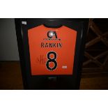 A Dundee United signed football shirt, John Rankin, no. 8, framed