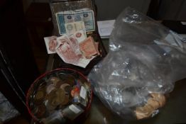 A collection of largely 20th century GB and World coins, contained in two boxes and a bag