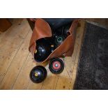 A group of eleven vintage lawn bowls in two bags