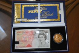 A Royal Mint and Bank of England cased commemorative gold £5 coin and £50 note set, to celebrate the