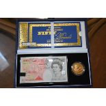 A Royal Mint and Bank of England cased commemorative gold £5 coin and £50 note set, to celebrate the