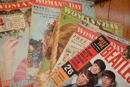 Six copies of Woman's Day periodicals, late 1950's; together with a Meet the Beatles fan magazine (