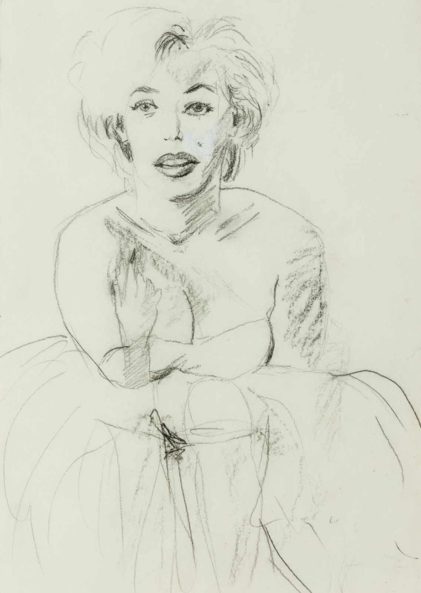 Elke Krystufek Wien 1970 geb. Ohne Titel (Marilyn) Kohle auf Karton 41 x 29 cm 1995 rückseitig