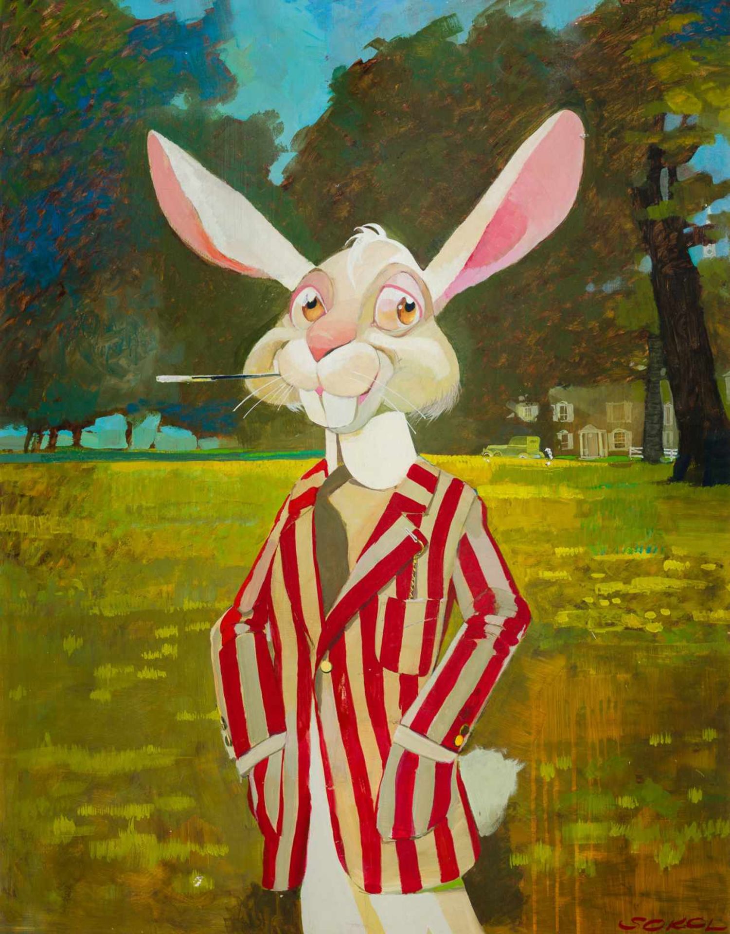 Erich Sokol * Wien 1933 - 2003 Mödling Hase Acryl auf Hartfaserplatte ca. 140 x 110 cm rechts