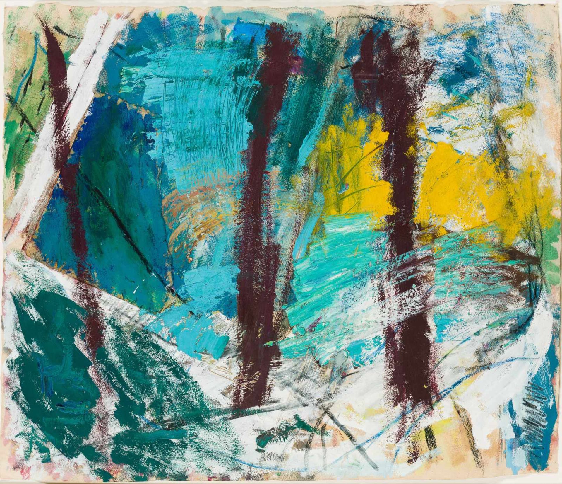 Herbert Brandl Graz 1959 geb. Ohne Titel Öl auf Bütten, Collage 55,5 x 65 cm 1983 rückseitig