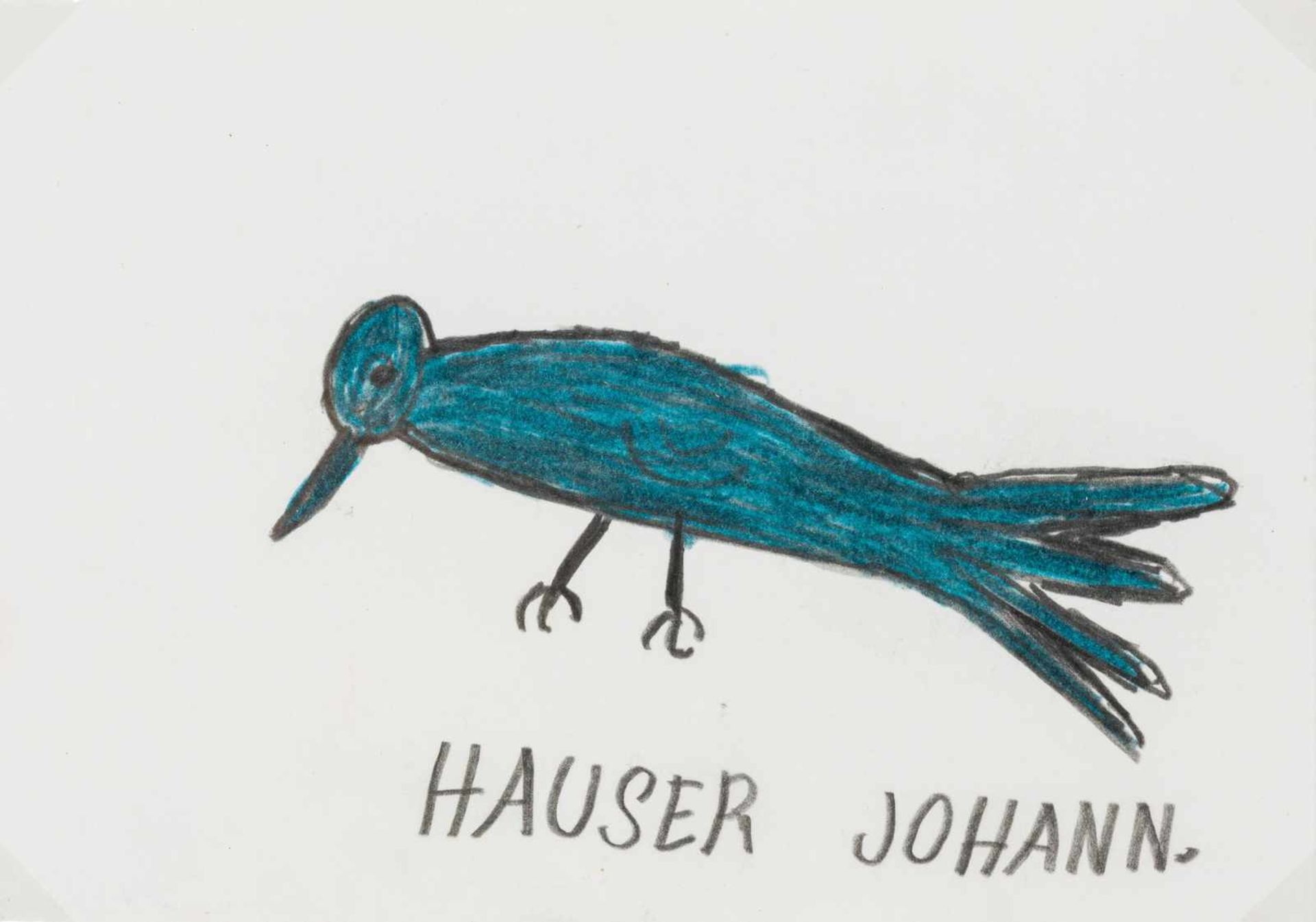 Johann Hauser Bratislava 1926 - 1996 Gugging Rabe Bleistift und Buntstift auf Papier 10,5 x 14,5