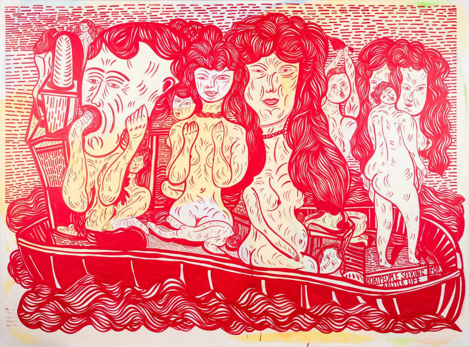 Mario Dalpra * Feldkirch 1960 geb. Boatpeople Öl auf Leinwand 200 x 270 cm 2007 rückseitig