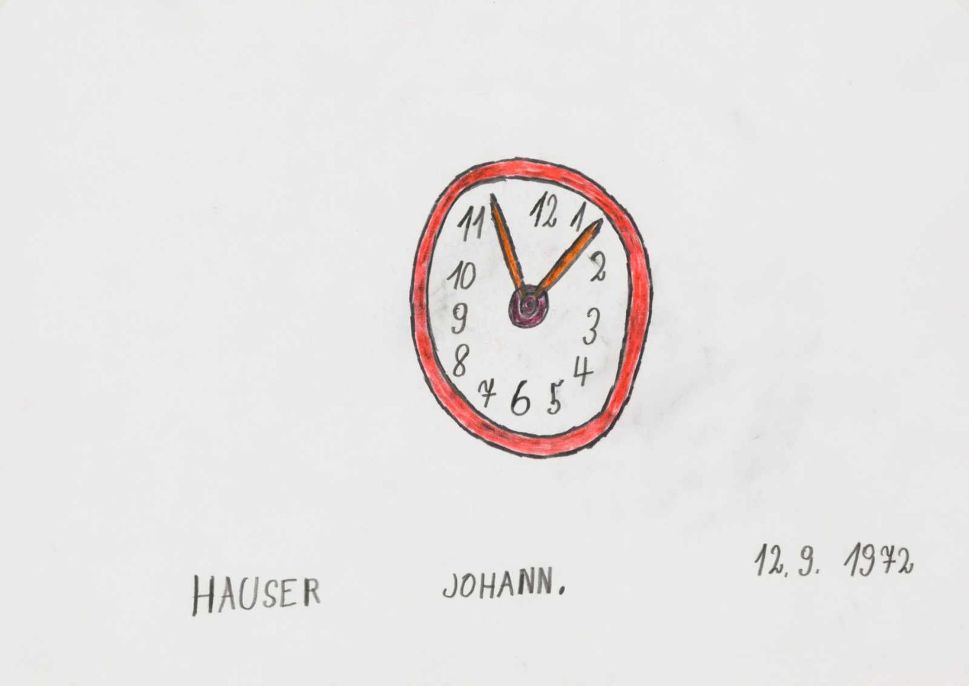 Johann Hauser Bratislava 1926 - 1996 Gugging Uhr Bleistift und Buntstift auf Papier 21 x 29,5 cm