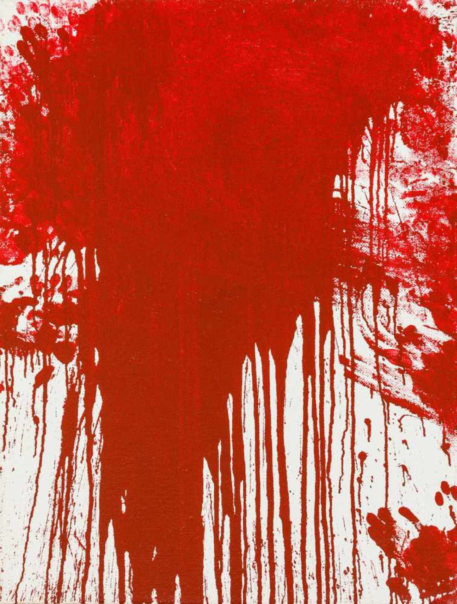 Hermann Nitsch * Wien 1938 geb. Ohne Titel (Schüttbild) Acryl auf weiß grundierter Jute 105 x 80