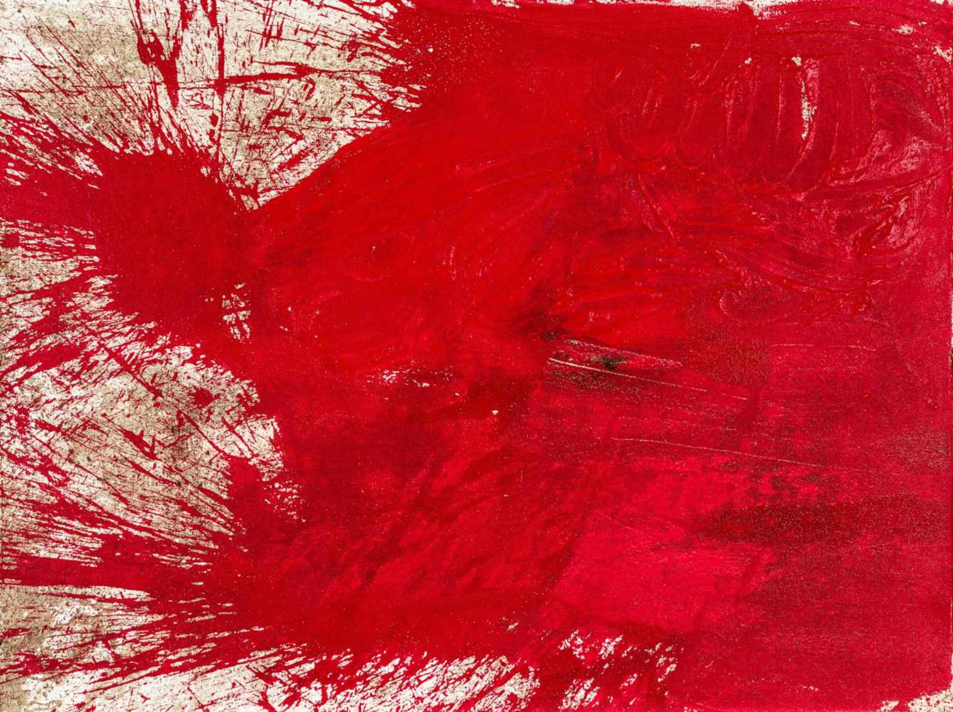 Hermann Nitsch * Wien 1938 geb. Ohne Titel (Schüttbild) Acryl auf Leinwand 120 x 160 cm 2010