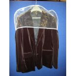 DKNY men's brown velvet single-breasted 2-button blazer, with exterior pockets still stitched as