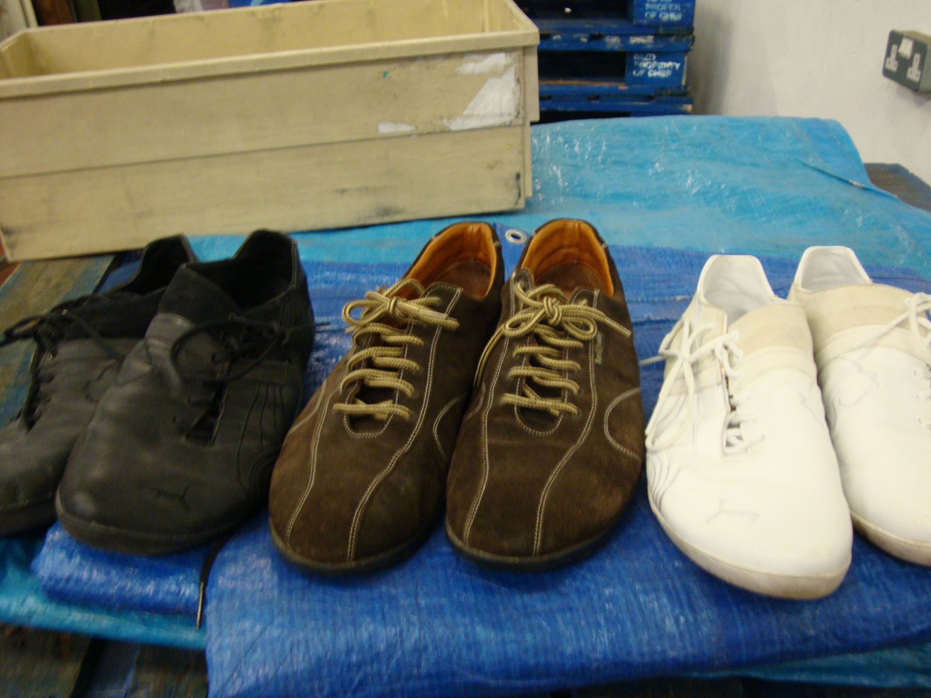 3 pairs of men's trainers, one by Russell & Bromley in chocolate brown suede being size 46 and the