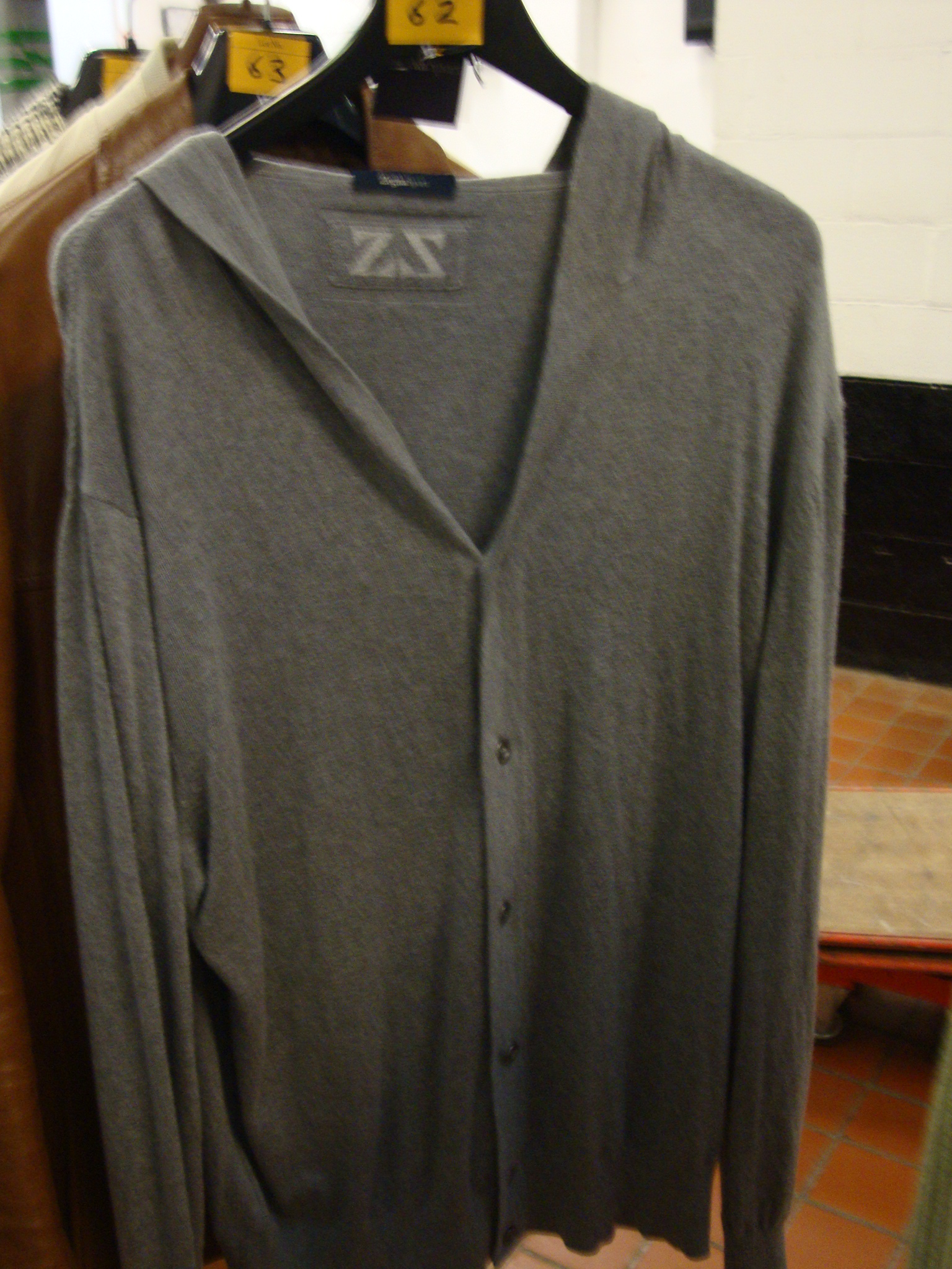 Zegna Sport button-up hooded top in cashmere/cotton mix, size XXXL, colour pale grey, originally