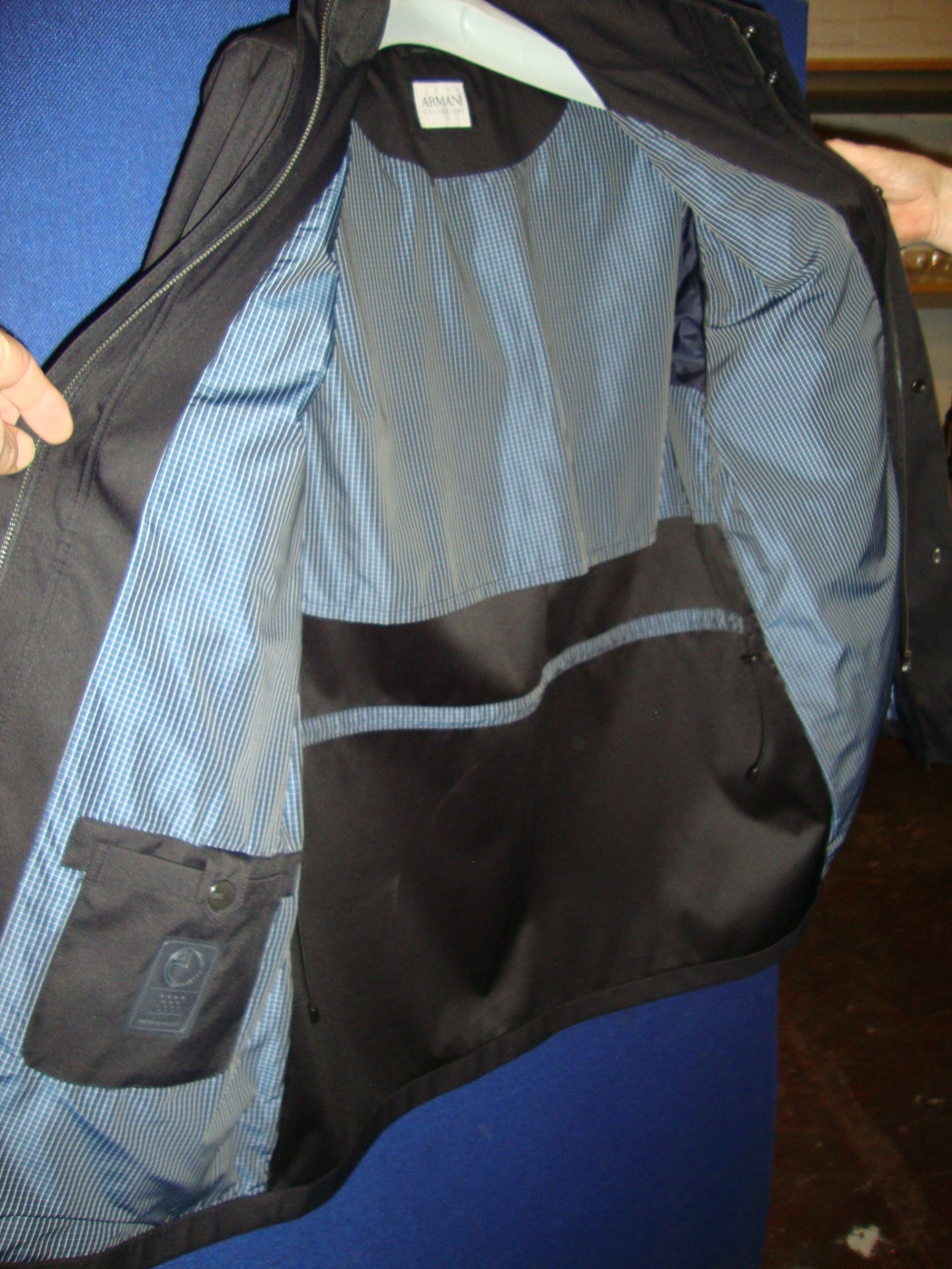 Armani Collezioni men's black raincoat with hidden hood and half lining, water repellent fabric - Image 3 of 3