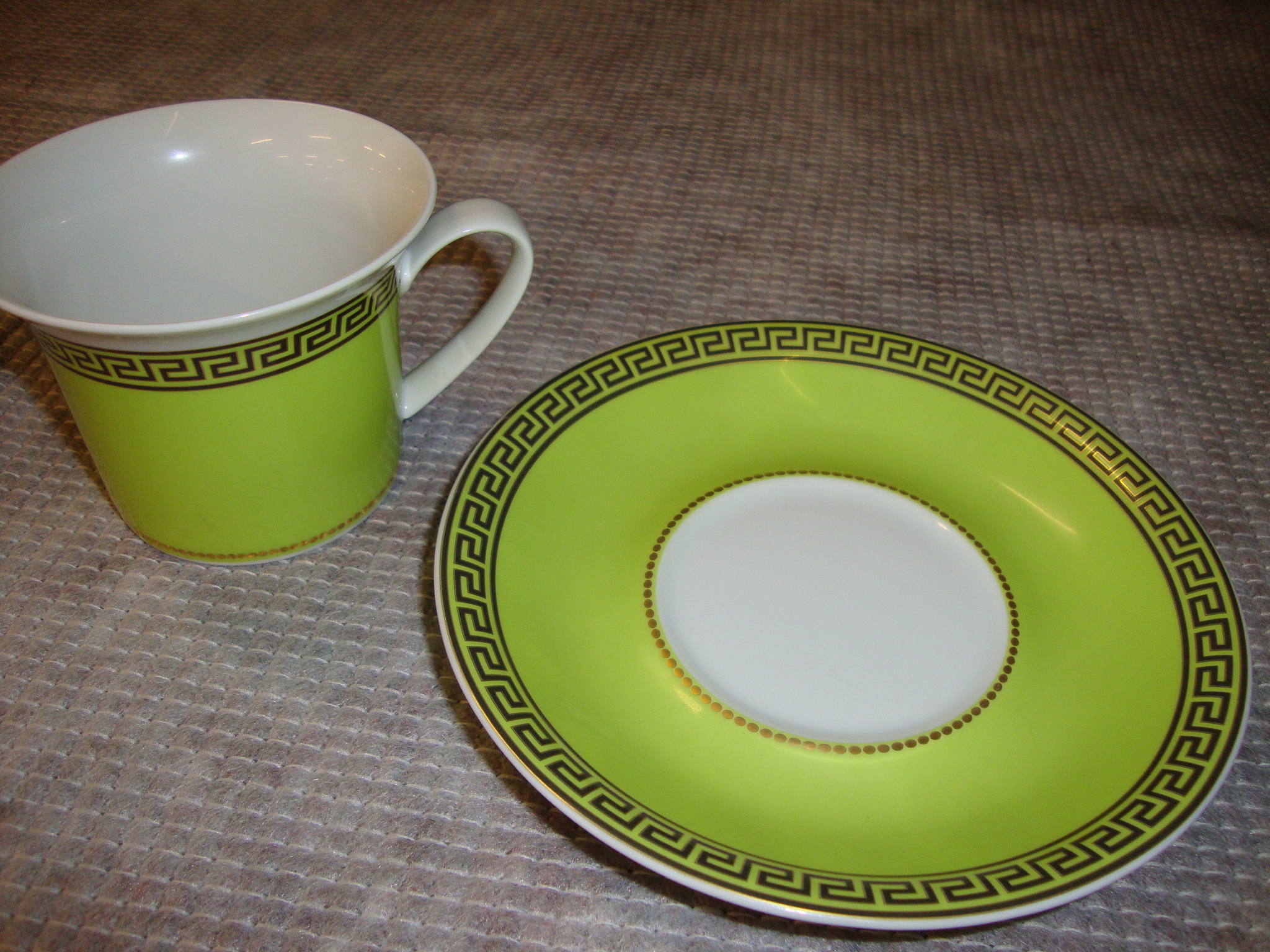 Versace by Rosenthal green and gold teacup and saucer, with primarily gold design Medusa head in the - Image 5 of 7