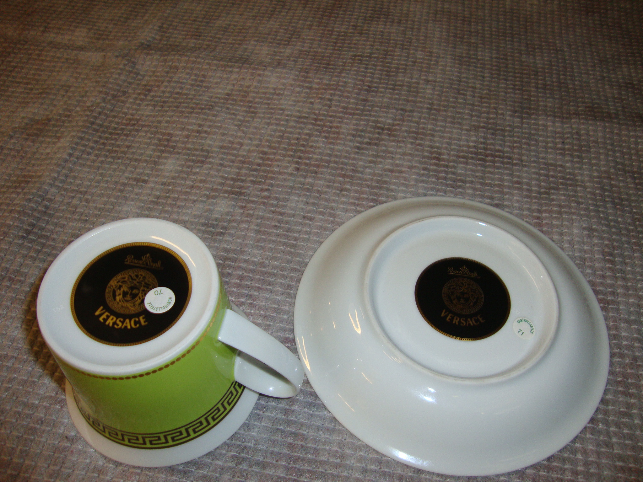 Versace by Rosenthal green and gold teacup and saucer, with primarily gold design Medusa head in the - Image 7 of 7