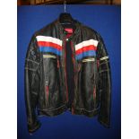 Firetrap men's leather biker-style blouson jacket, with coloured detailing and multiple pockets,