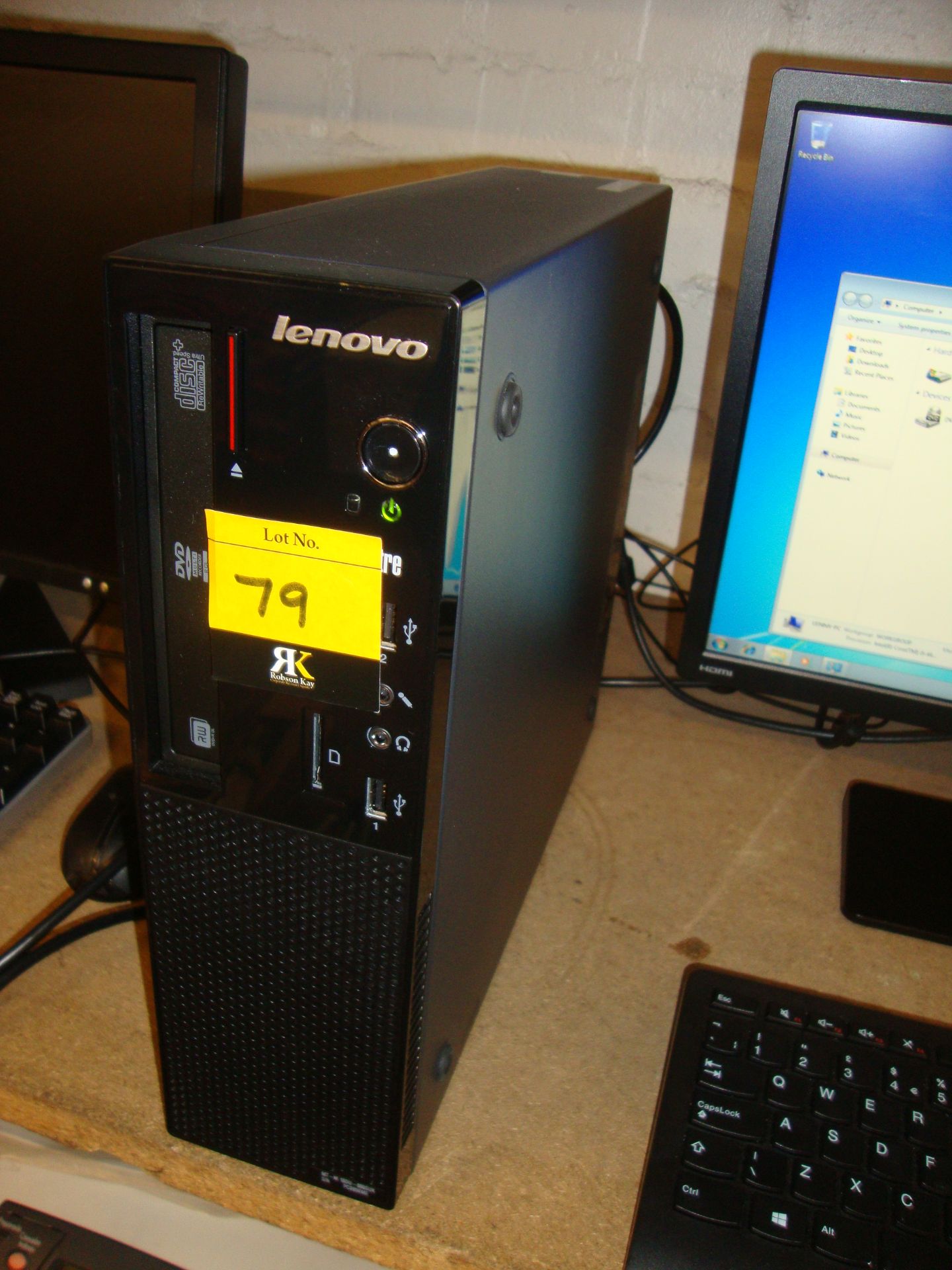 Lenovo ThinkCentre desktop computer with Intel i5-4460s cpu, 4GB ram, BenQ widescreen LCD monitor - Image 2 of 7