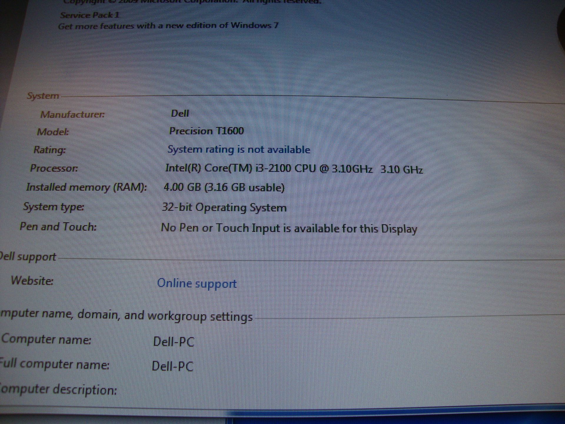 Dell Precision T1600 desktop Core i3 computer with Windows 7 including Dell widescreen LCD monitor - Image 4 of 9