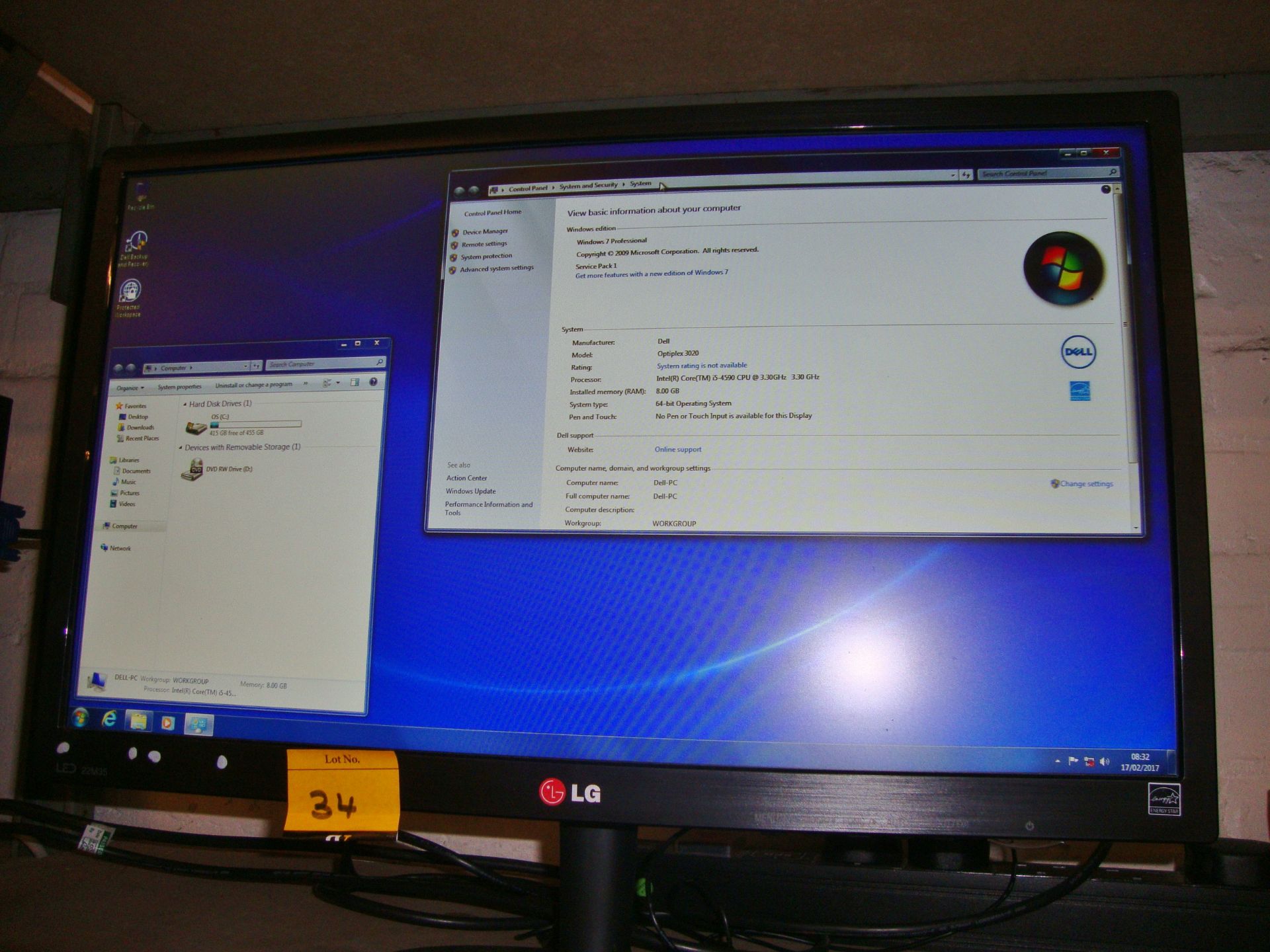 Dell Optiplex 3020 computer with Core i5-4590 processor, 8Gb RAM, 500Gb hard drive + LG 22" Monitor - Image 7 of 7