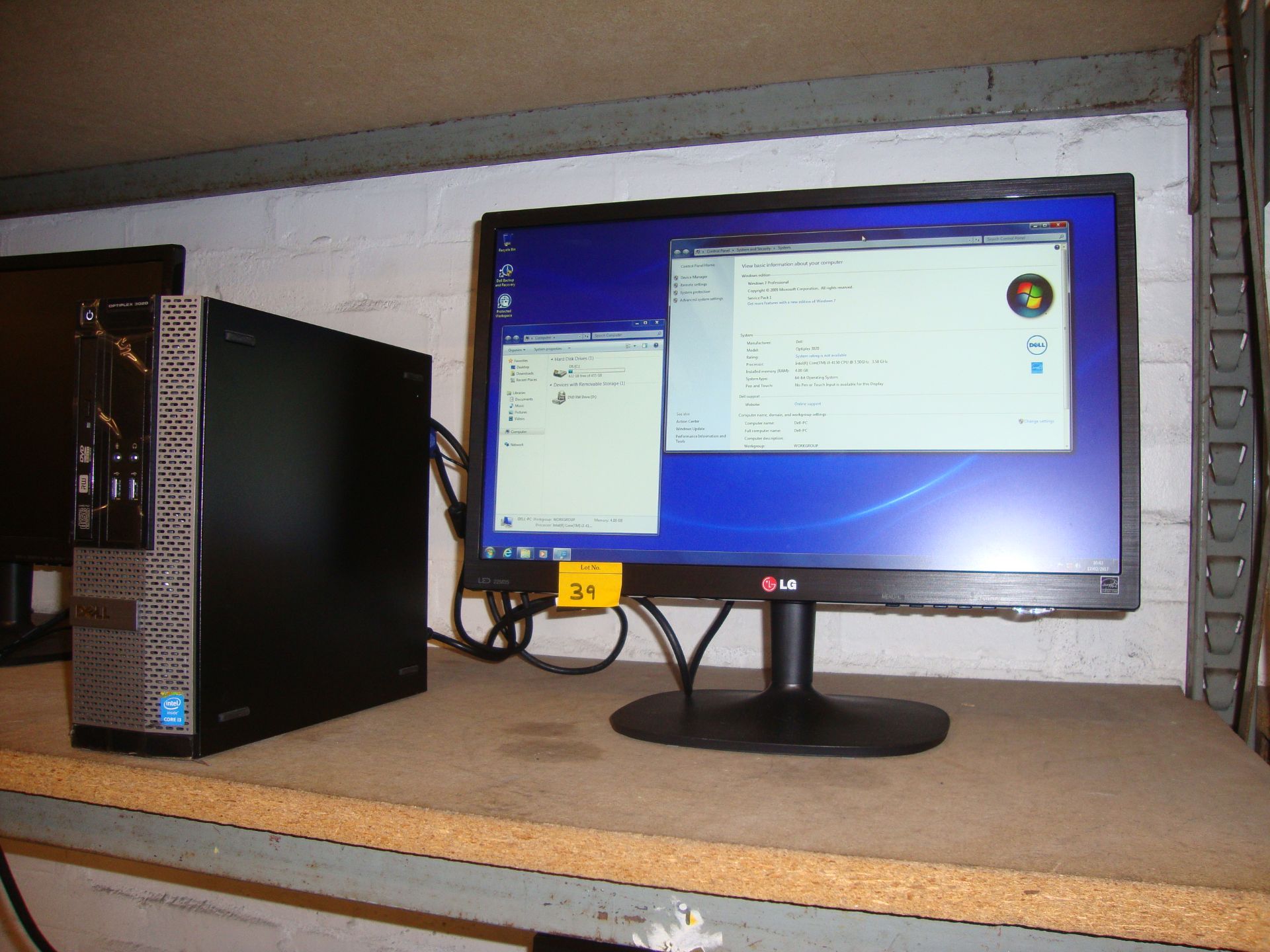 Dell Optiplex 3020 computer with Core i3-4150 processor, 4Gb RAM, 500Gb hard drive + LG 22" Monitor - Image 5 of 7