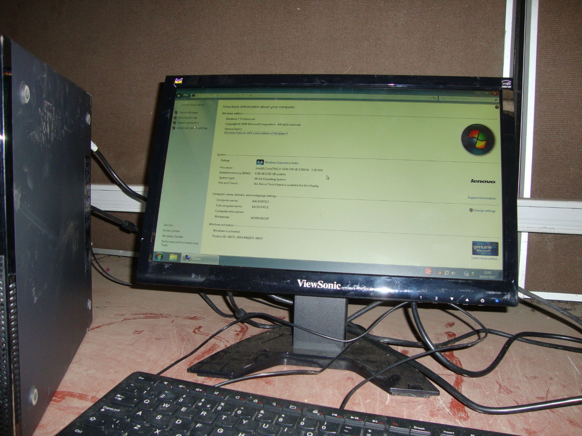 Lenovo desktop PC with Intel Core i3-3220@ 3.3GHz, 4Gb RAM, 500Gb hard drive, keyboard and Viewsonic - Image 3 of 4