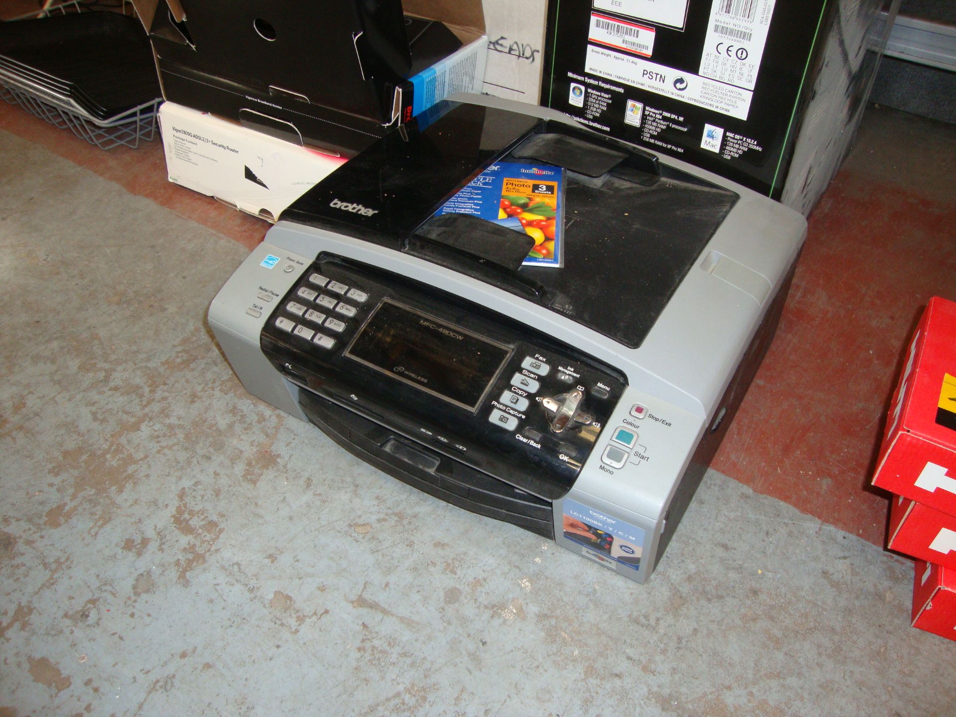 Mixed office/IT lot comprising Brother MFC-490CW multifunction printer, routers, box of assorted - Image 3 of 7