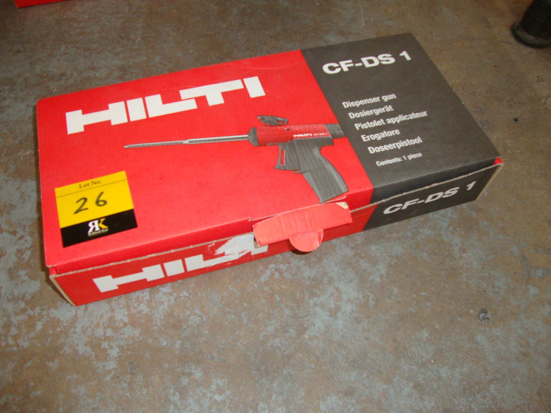 Hilti model CF-DS1 dispenser gun - appears unused. Includes box and instruction booklet/manual