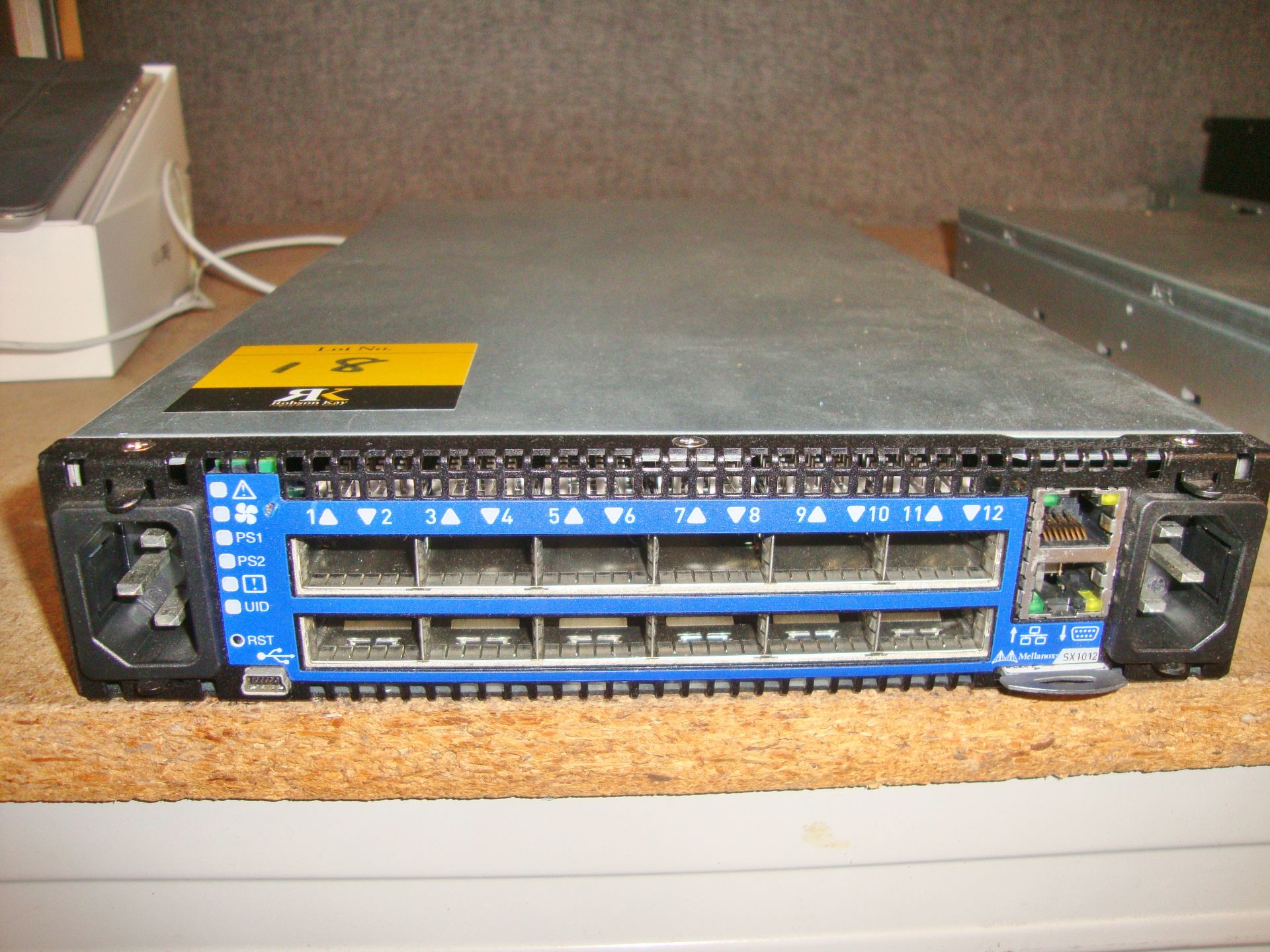 Mellanox model SX1012 switch with dual PSUs and 12xQSFP 40/56Gb ports, serial no. MT1519X01827. This - Image 4 of 6