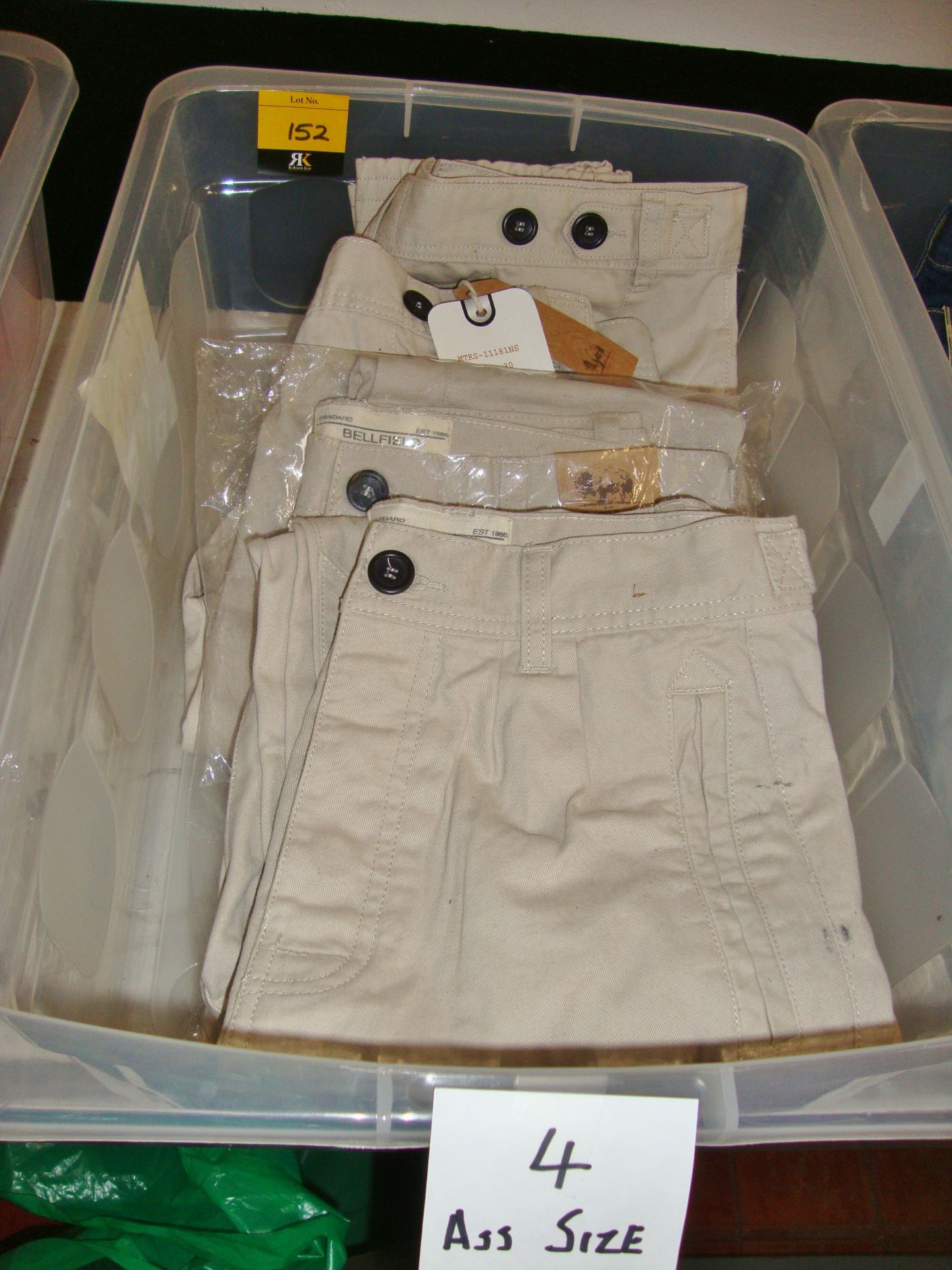 4 pairs of BellField canvas pants/trousers in assorted sizes