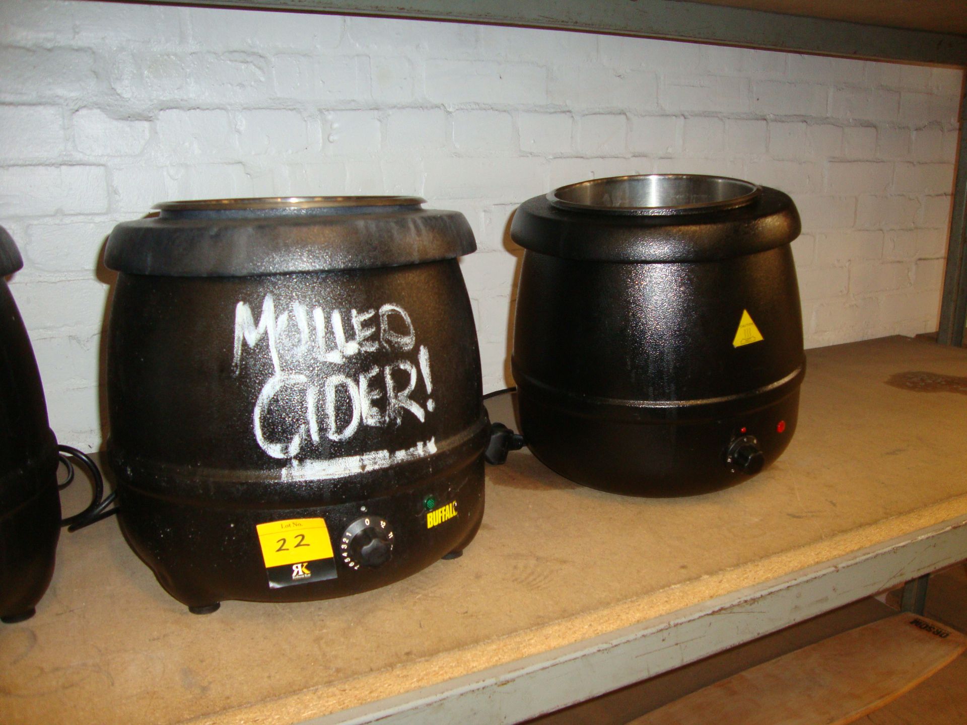 2 off soup urns/warmers, both of which are missing a lid & 1 of which has a missing foot