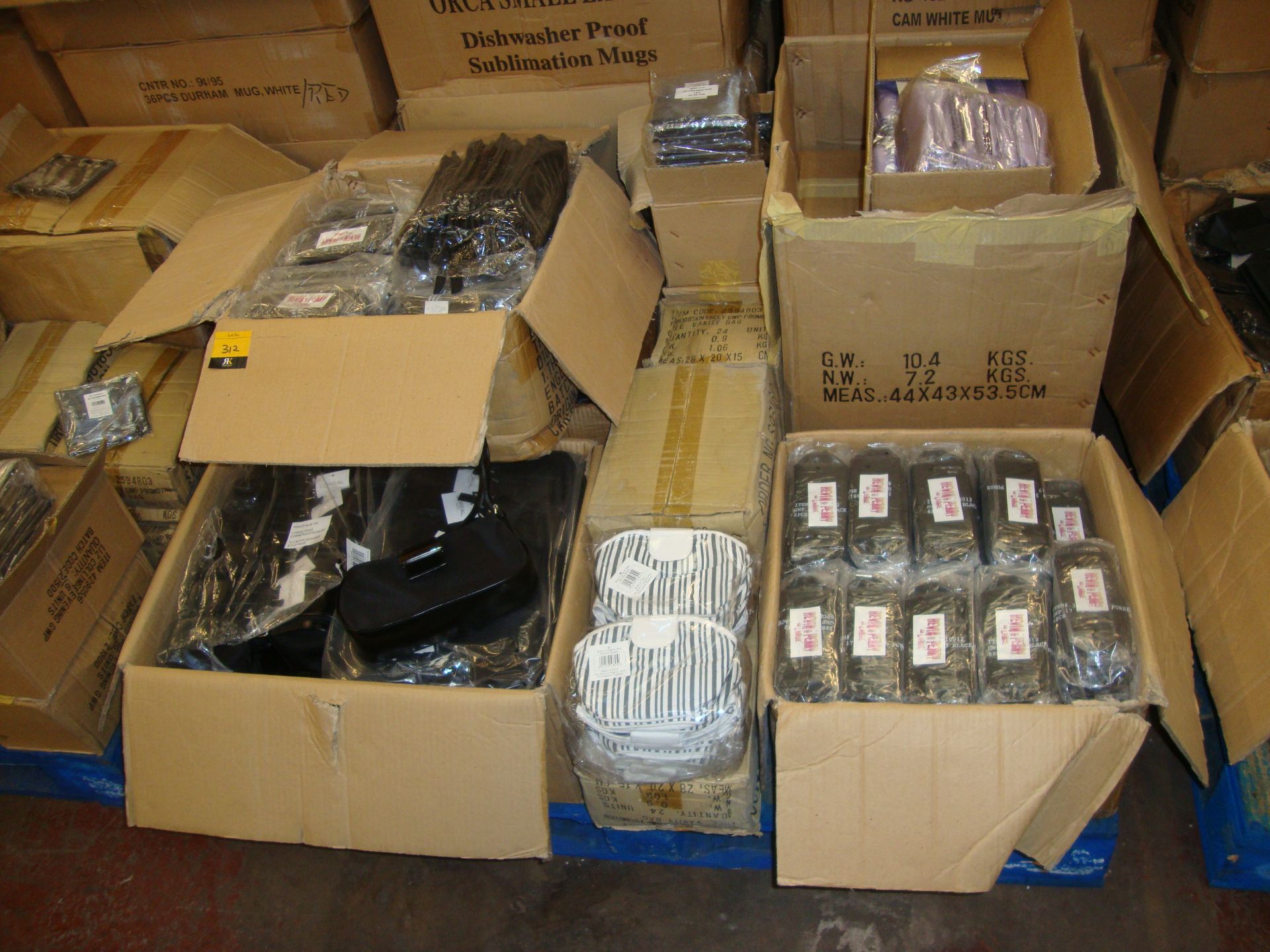 The contents of a pallet of assorted cosmetic/toiletry cases in a variety of colour schemes/styles