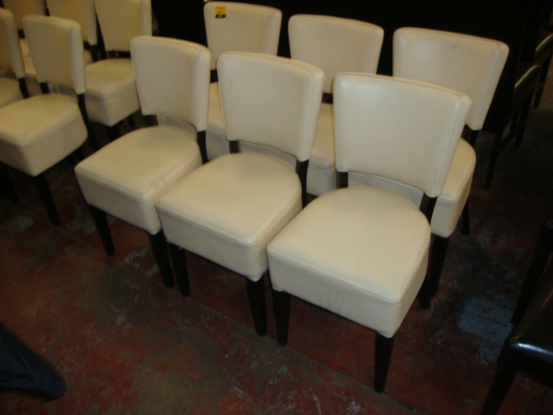 6 off cream upholstered chairs in leather/leather look on dark brown legs. NB lots 35 - 40 each - Image 2 of 2