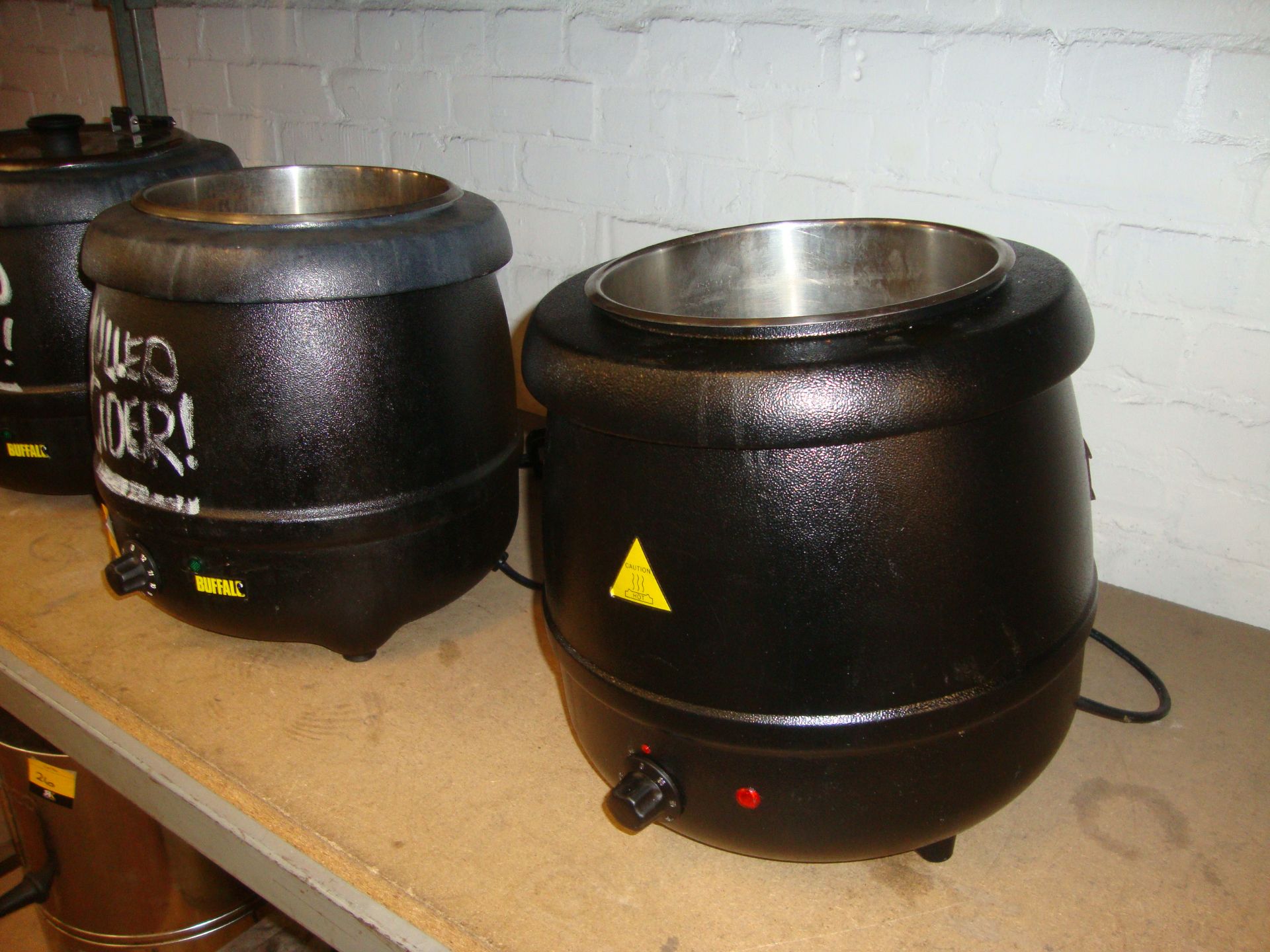 2 off soup urns/warmers, both of which are missing a lid & 1 of which has a missing foot - Image 2 of 3