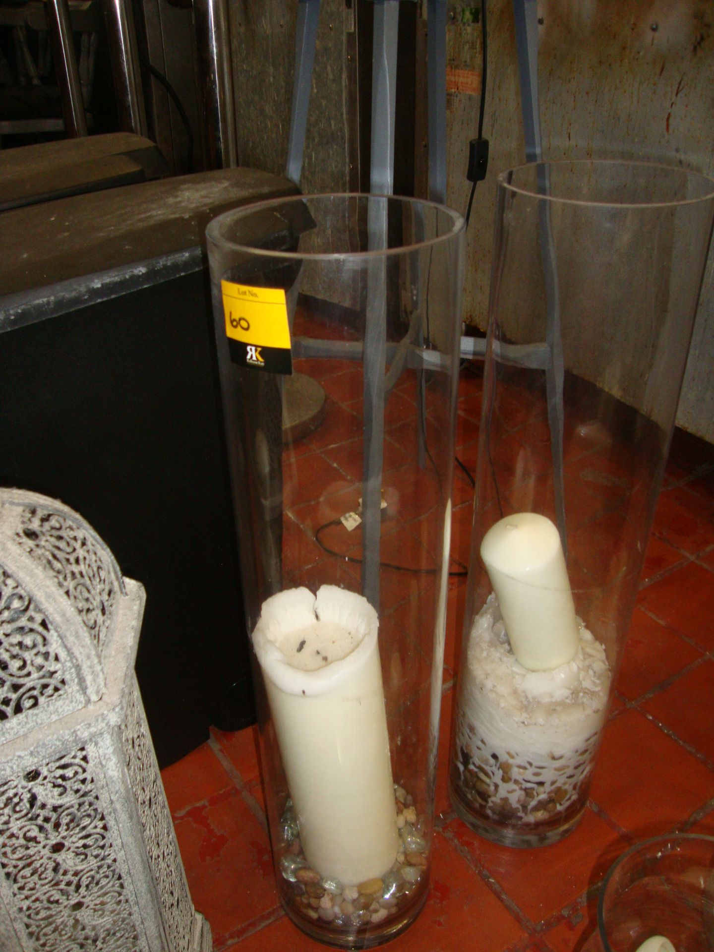 3 off tall candle holders, 2 in glass & 1 in metal - Image 3 of 3