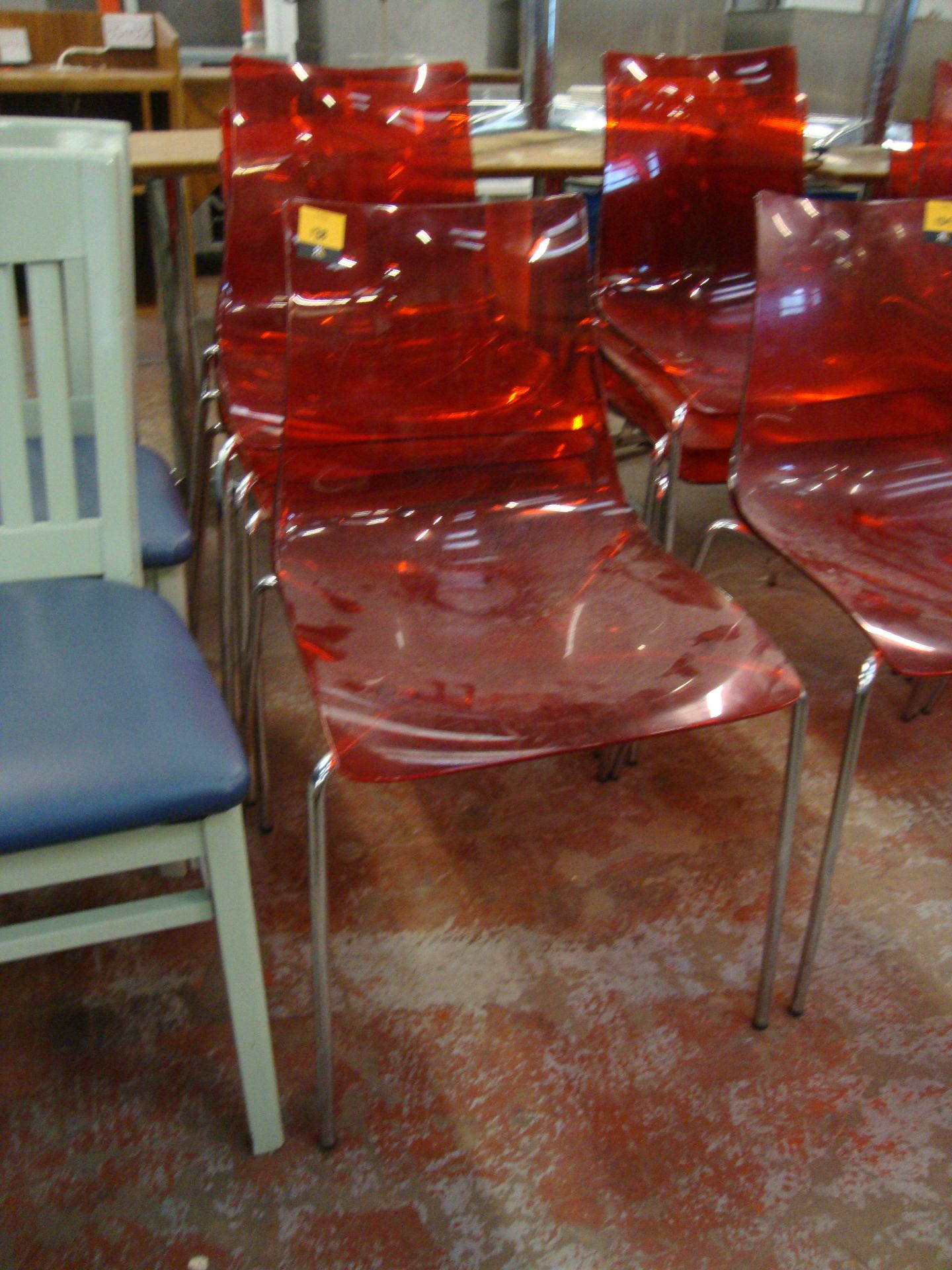 4 off matching red clear plastic chairs on metal legs. NB lots 138 - 145 consist of different - Image 2 of 2