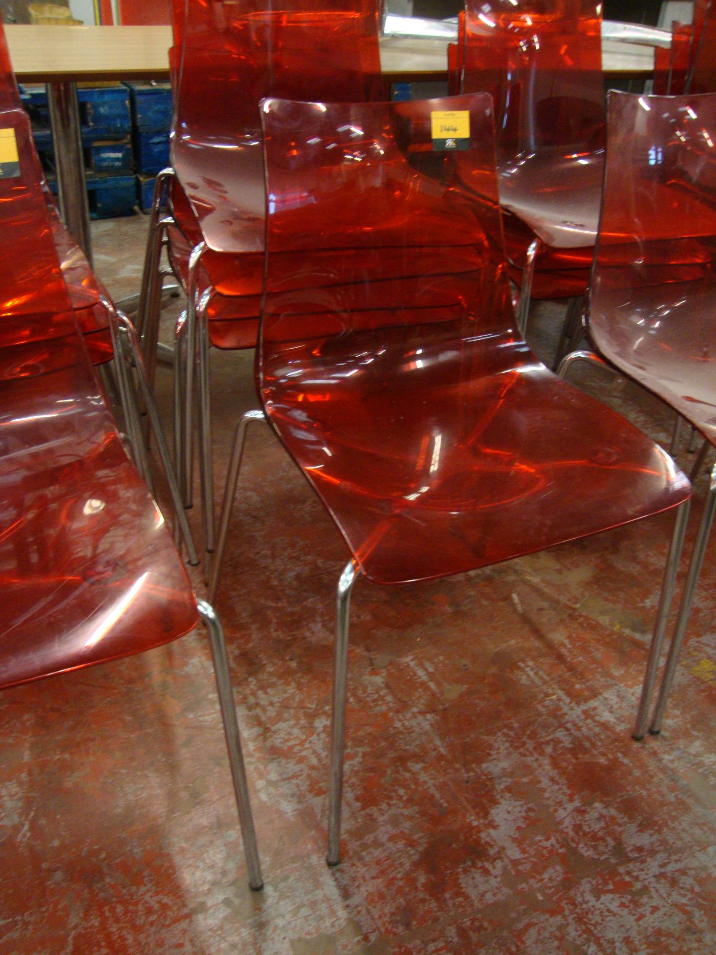 9 off matching red clear plastic chairs on metal legs. NB lots 138 - 145 consist of different - Image 3 of 3